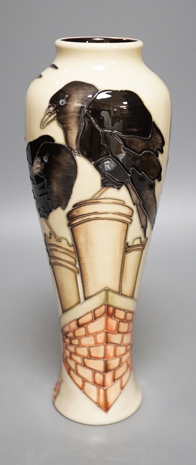 A Moorcroft 'jackdaws' vase by Keery Goodwin, limited edition 29/50, 2014,boxed, 27 cms high.